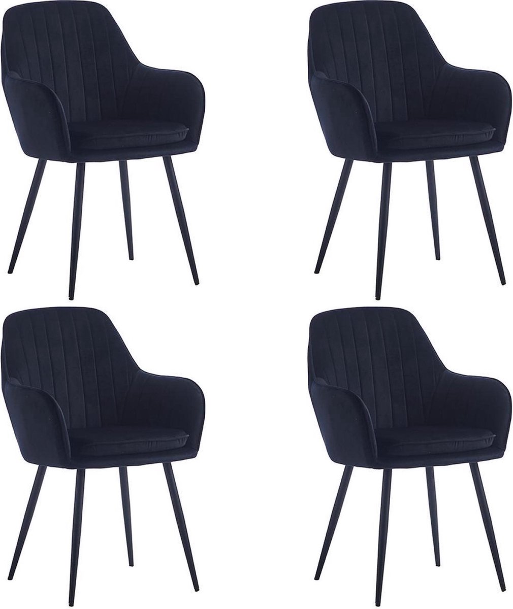 Colenis® - Lavinia Eetkamerstoel - Set Van 4 - Zwart - Velvet - Industrieel - Met armleuning