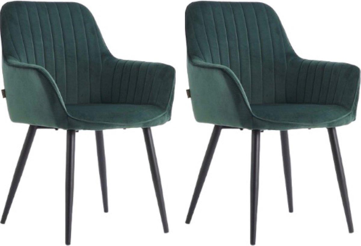 Colenis® - Veli eetkamerstoel - Set Van 2 - Groen - Velvet - Met Armleuning
