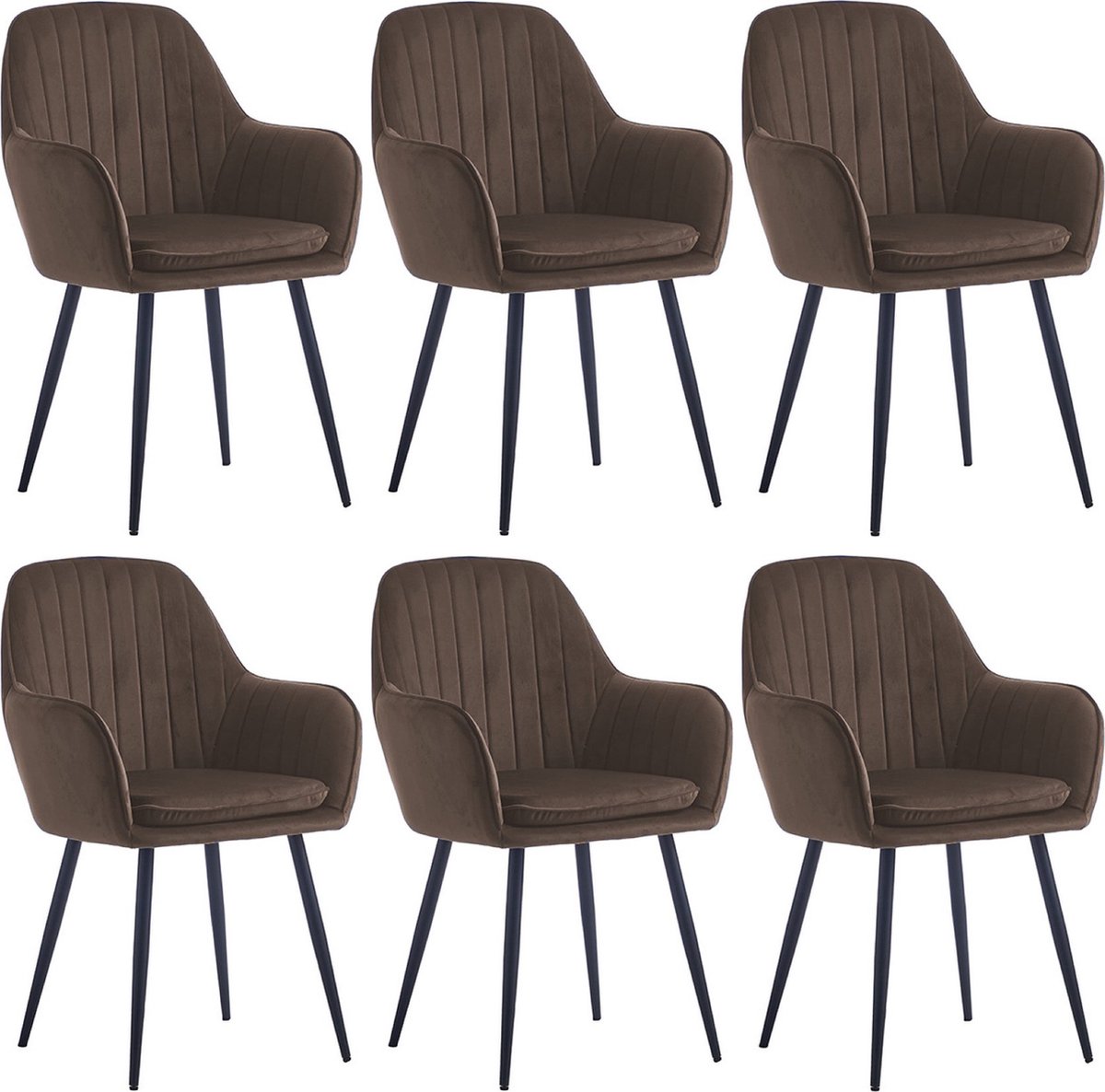 Colenis® - Lavinia Eetkamerstoel - Set Van 6 - Bruin - Fluweel - Velvet - Industrieel - Met armleuning