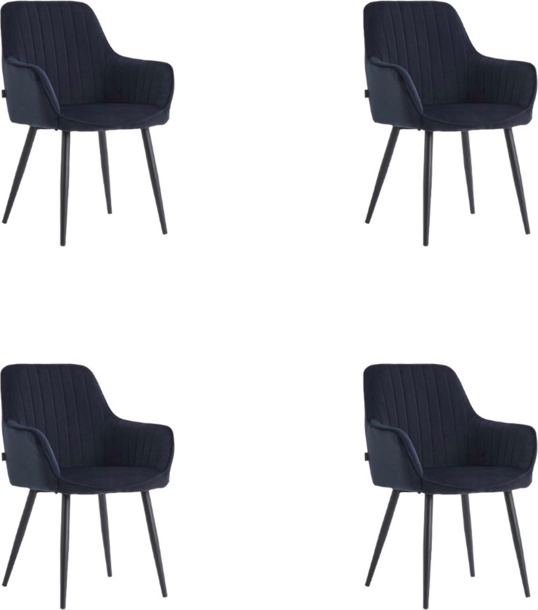 Colenis® - Veli eetkamerstoel - Set Van 4 - Zwart - Velvet - Met Armleuning