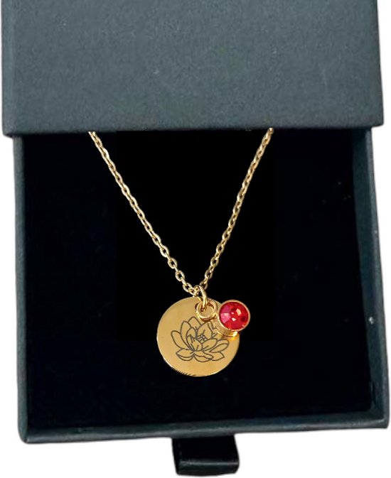 Rosey’s® - Geboortesteenketting juli - Geboortesteen ketting - goud kleur - Geboortesteen met geschenkdoosje - Birth flower - Gepersonaliseerde ketting - Babyshower - Kraamcadeau - Moederdag cadeau - Geboortesteen ketting Juli