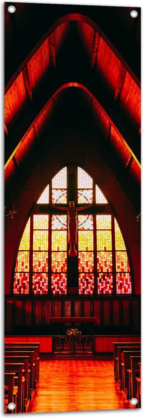 Tuinposter – Zonlicht Vallend op Christelijk Kapelletje - 40x120 cm Foto op Tuinposter (wanddecoratie voor buiten en binnen)