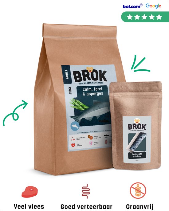 BROK - Proefpakket - Graanvrij hondenvoer - Zalm, Forel & Asperges - 2kg