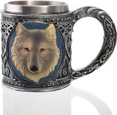 3D Wolf Mok, roestvrij staal, wolf koffiemok, middeleeuwse hars drinkware-beker, voor thee, bier, rum, koffie, Vaderdaggeschenken, decoratie, 450 ml