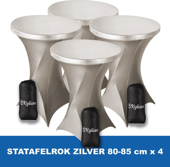 Statafelrok Zilver x 4 – ∅ 80-85 x 110 cm - Statafelhoes met Draagtas - Luxe Extra Dikke Stretch Sta Tafelrok voor Statafel – Kras- en Kreukvrije Hoes