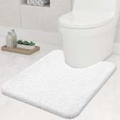 Antislip zacht toilet met uitsparing 51 x 61 cm, absorberende badmat standaard toilet, wasbare badmatten voor toilet, wit