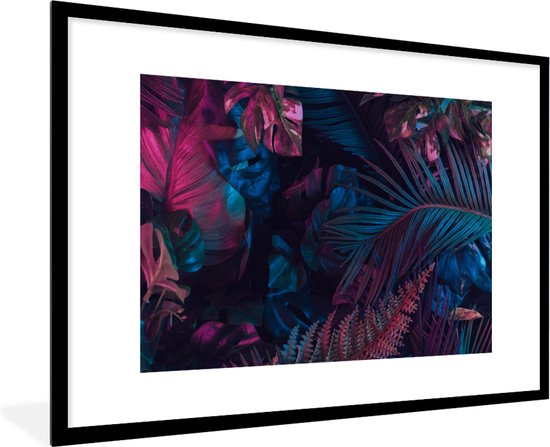 Fotolijst incl. Poster - Jungle - Bladeren - Blauw - Roze - Jongetjes - Meisjes - Kind - 120x80 cm - Posterlijst