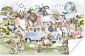 Poster kinderen - Jungle - Bus - Dieren - Kinderen - Planten - Poster dieren - Decoratie voor kinderkamers - Kinder decoratie - 60x40 cm - Poster kinderkamer