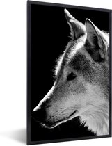 Fotolijst incl. Poster - Wilde dieren - Wolf - Zwart - Wit - 20x30 cm - Posterlijst