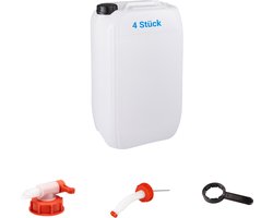 4x 25L UN jerrycan voor water of brandstof + kraan + schenktuit + sleutel