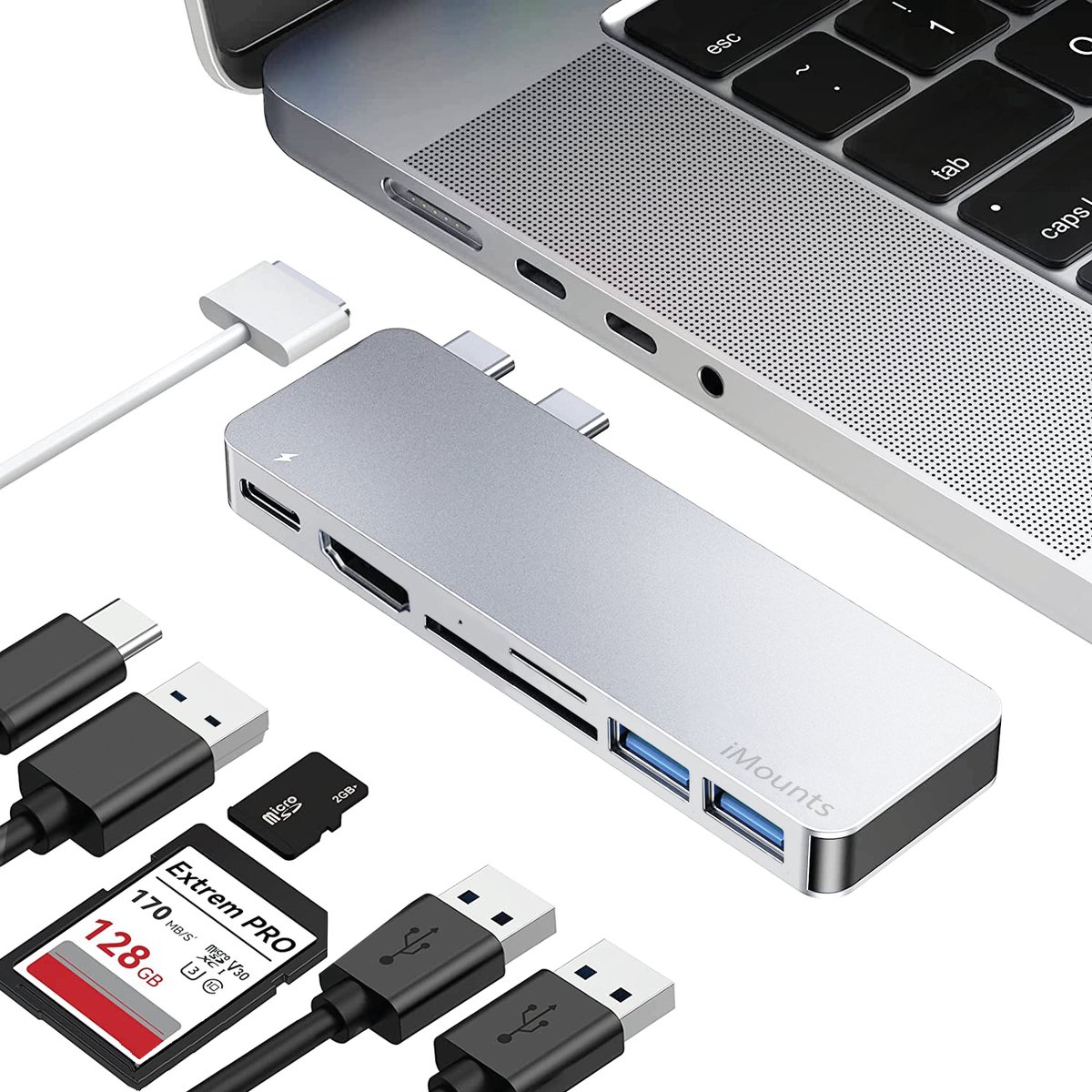 iMounts MacBook Air M2 2022 usb-c hub - Pro/Air - HDMI - USB3.0 - SD reader - Zilver