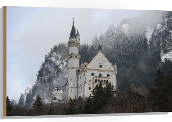 Hout - Wit Kasteel in de Bossen van Duitsland - 105x70 cm - 9 mm dik - Foto op Hout (Met Ophangsysteem)