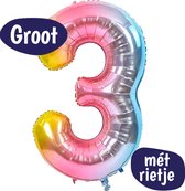 Cijfer Ballonnen - Ballon Cijfer 3 - 70cm Regenboog - Folie - Opblaas Cijfers - Verjaardag - 3 jaar, 30 jaar - Versiering