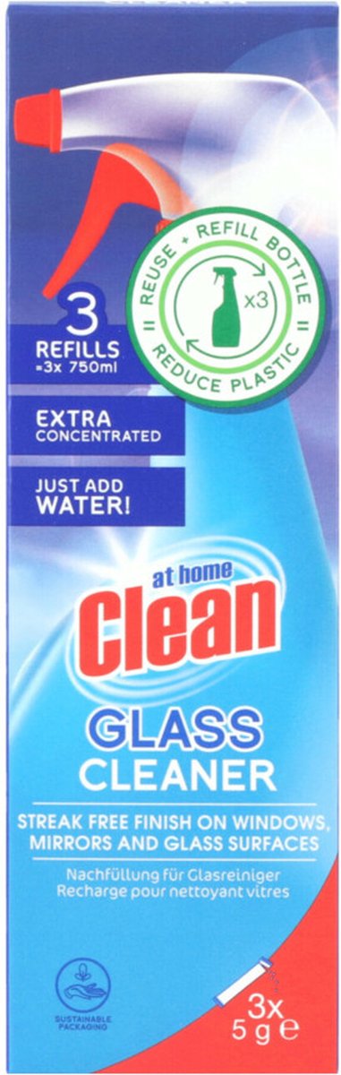 At Home Glasreiniger Spray Navulling - 4 x 3 x 5 gr - Voordeelverpakking