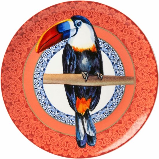 Heinen Delfts Blauw | Wandbord Mandala toekan | Ø 26,5 cm