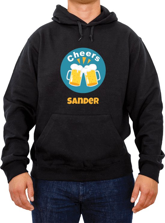 Trui met naam Sander|Fotofabriek Trui Cheers |Zwarte trui maat XL| Unisex trui met print (XL)