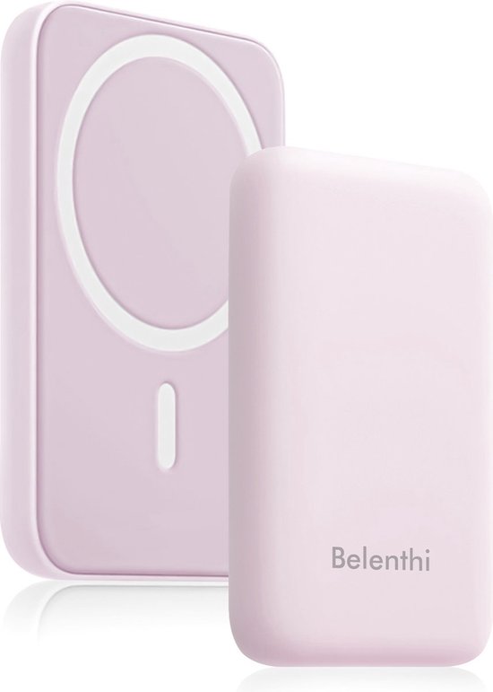 Belenthi Powerbank - 5000 mAh - 22.5W - Geschikt voor iPhone 12/13/14/15 en MagSafe - Draadloos opladen - Roze