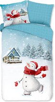 Warme flanel kids dekbedovertrek Snowman - 140x200/220 (eenpersoons) - vrolijk en kleurrijk dessin - heerlijk zacht - hoogwaardige kwaliteit - ademend en huidvriendelijk - donsachtig laagje - slijtvast en duurzaam - ideaal tegen kou