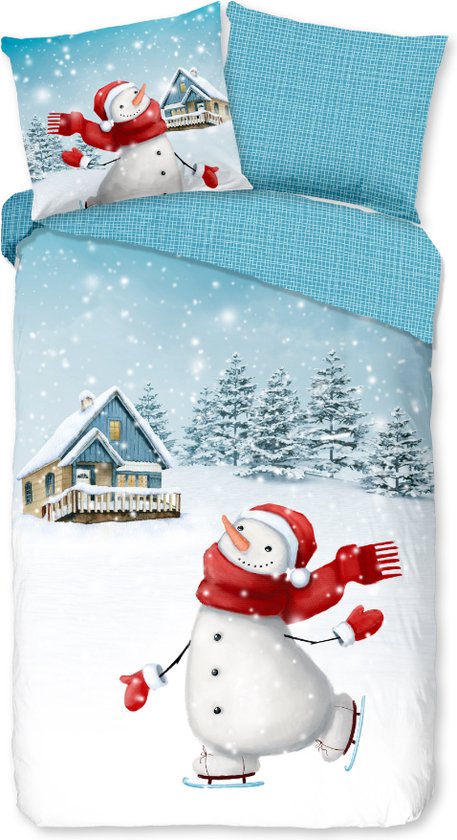 Warme flanel kids dekbedovertrek Snowman - 140x200/220 (eenpersoons) - vrolijk en kleurrijk dessin - heerlijk zacht - hoogwaardige kwaliteit - ademend en huidvriendelijk - donsachtig laagje - slijtvast en duurzaam - ideaal tegen kou