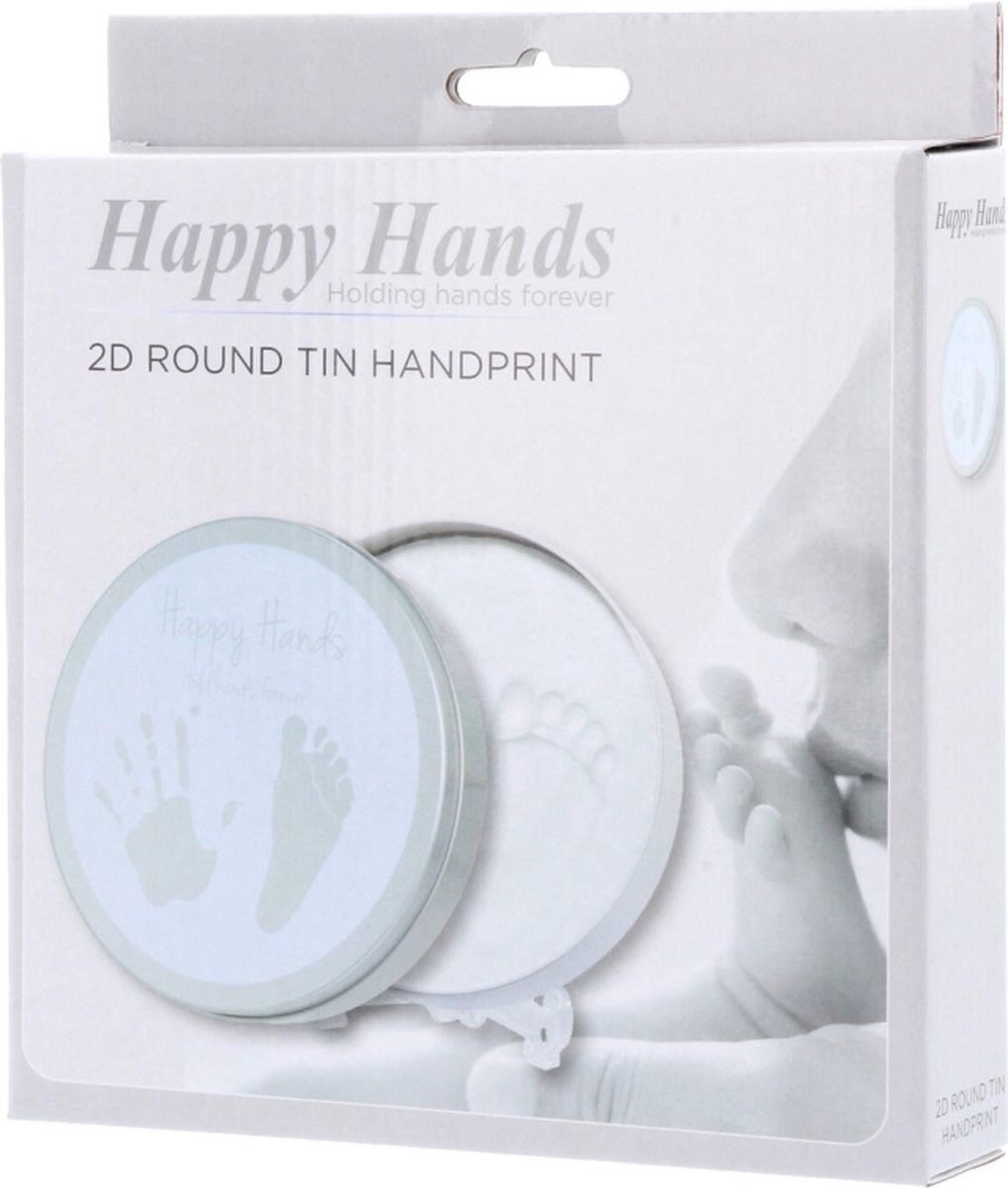 Goedkoopste Happy Hands - 2D Round Shape Tin - Hand/voet afdruk - Rond blikje - Zilver