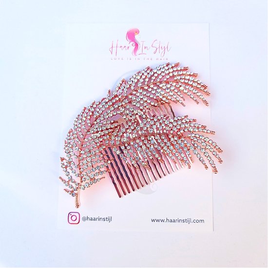 Haar in Stijl® Palmblad Haarkam - Grote haarkam met strass steentjes in de kleur Rosé Goud