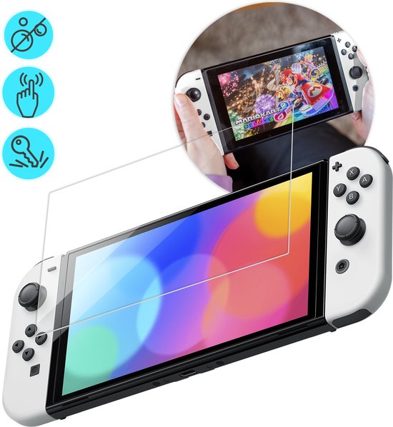 iMoshion Protecteur d'écran OLED Nintendo Switch - Glas trempé - Convient pour Nintendo Switch OLED - Revêtement anti-empreintes digitales, résistant aux rayures et aux UV