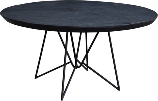 Eettafel rond mango zwart - 130 x 130 x 75 cm - Buispoot