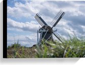 Canvas - Windmolen met Gras - 40x30 cm Foto op Canvas Schilderij (Wanddecoratie op Canvas)