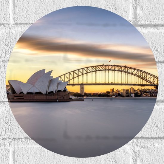 Muursticker Cirkel - Zonsondergang achter de Brug in Sydney, Australië - 30x30 cm Foto op Muursticker
