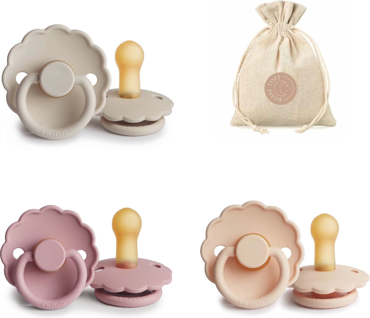 Goedkoopste FRIGG Daisy T1 - Sandstone, Baby pink en Pink cream Bolletoet speenzakje - 0-6 maanden