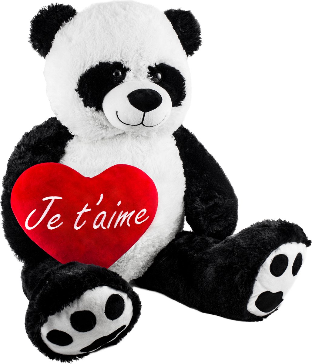 BRUBAKER - XXL Panda 100 cm - Je T'Aime hart - Knuffeldier - Teddybeer - Cadeau - Valentijn