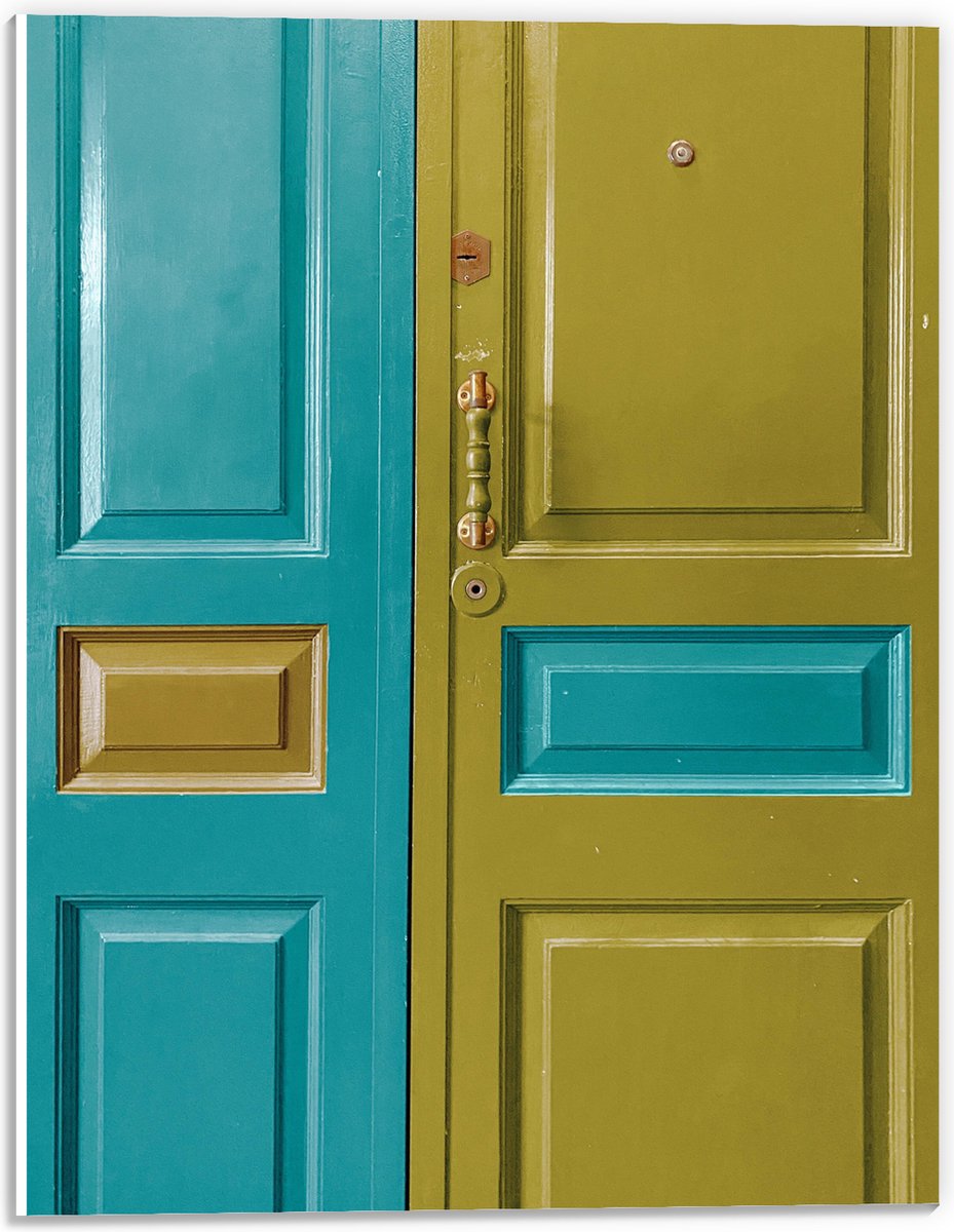 PVC Schuimplaat- Deur - Deurklink - Groen - Blauw - 30x40 cm Foto op PVC Schuimplaat