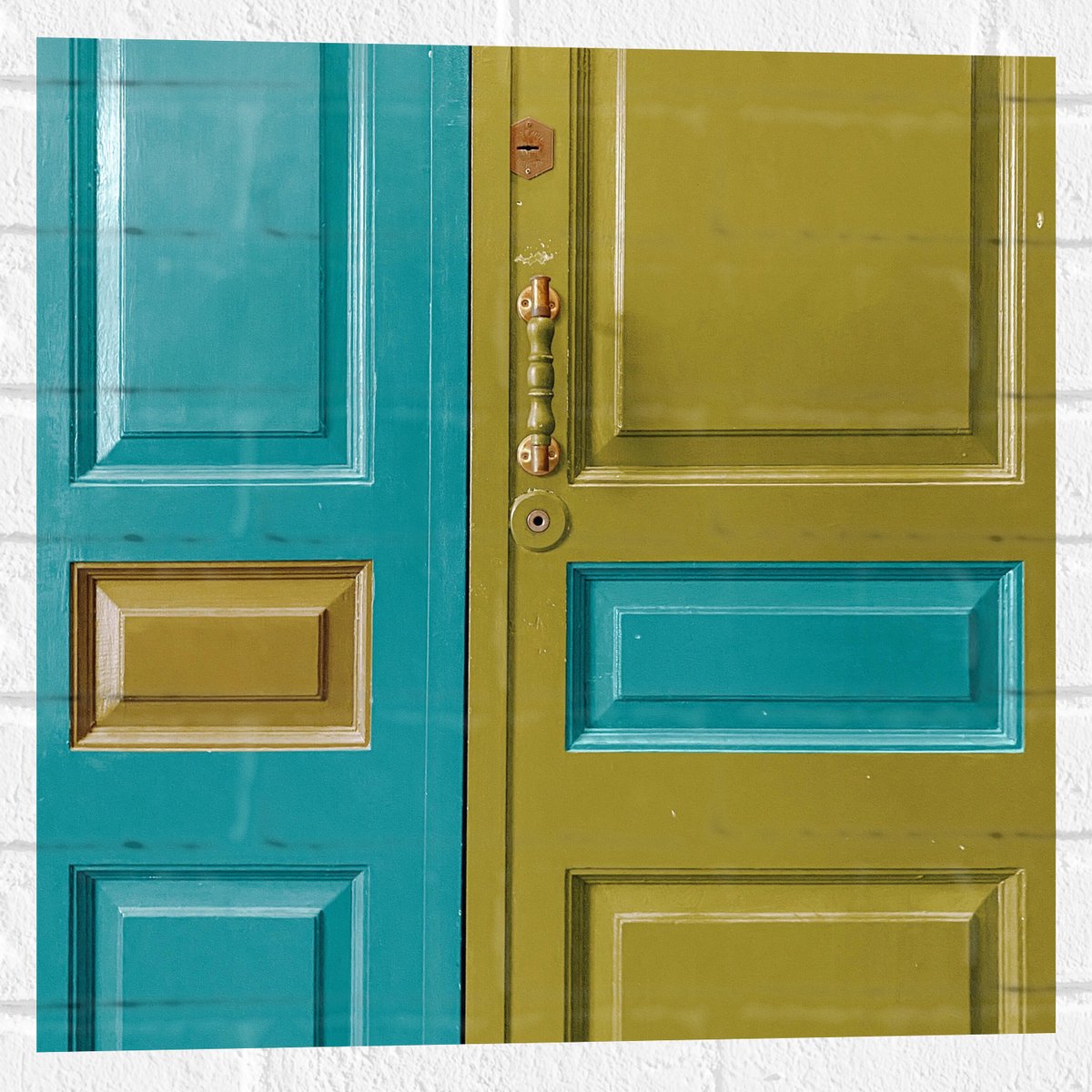 Muursticker - Deur - Deurklink - Groen - Blauw - 50x50 cm Foto op Muursticker