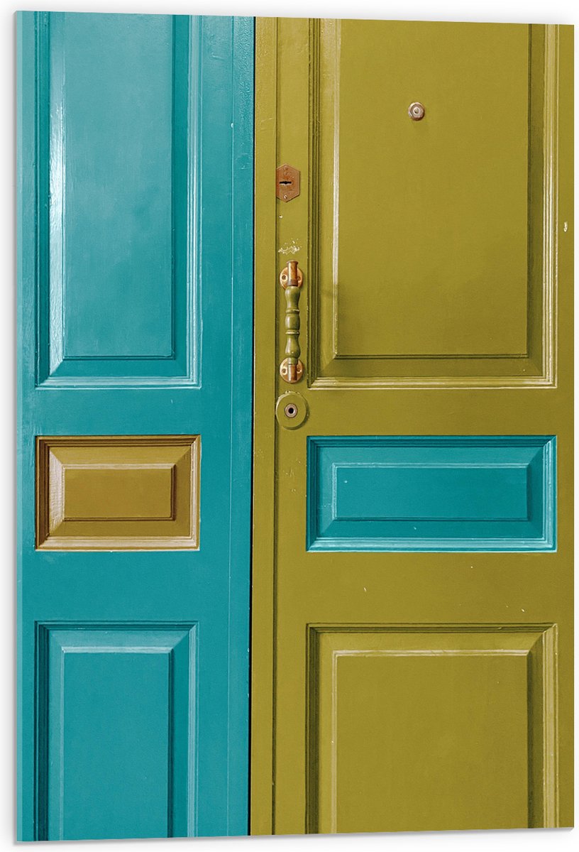 Acrylglas - Deur - Deurklink - Groen - Blauw - 50x75 cm Foto op Acrylglas (Met Ophangsyste