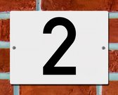 Huisnummerbord Wit - Nummer 2 - 15 x 12 cm - incl. bevestiging | - naambord - nummerbord - voordeur