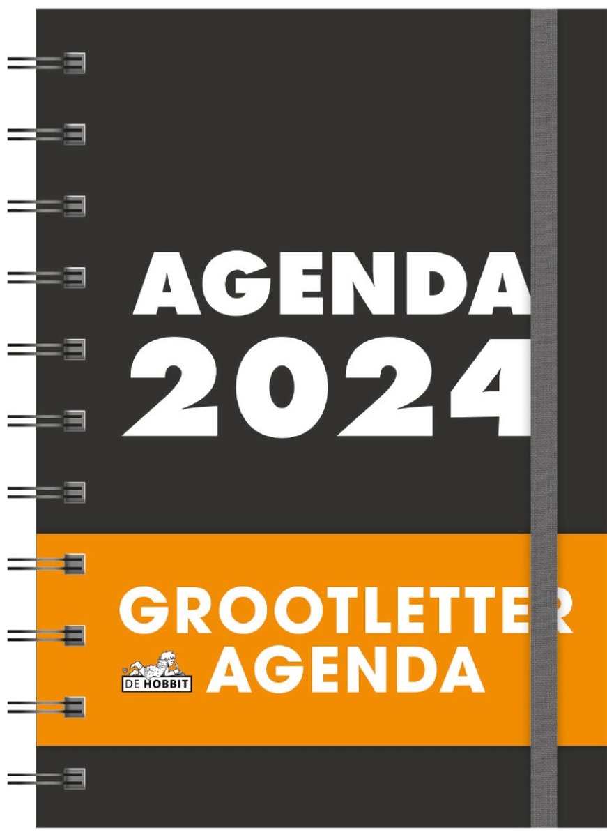 Hobbit - Grootletter agenda - 2024 - Zwart/wit - Week op 2 pagina's - Spiraal - Hardcover - A6 (15,6 x 11cm)