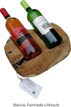 Balivie - Porte bouteille de vin en teck - 2 bouteilles - 30x30x8cm