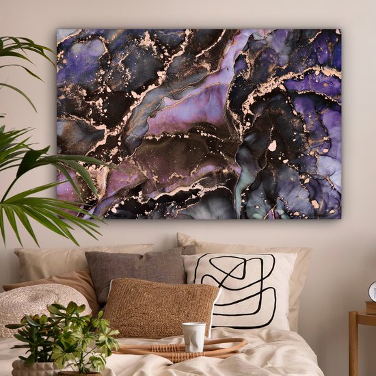 Toile Peinture Marbre - Goud - Rose - 140x90 cm - Décoration murale