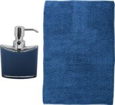 MSV badkamer droogloop mat/tapijt - Bologna - 45 x 70 cm - bijpassende kleur zeeppompje - donkerblauw