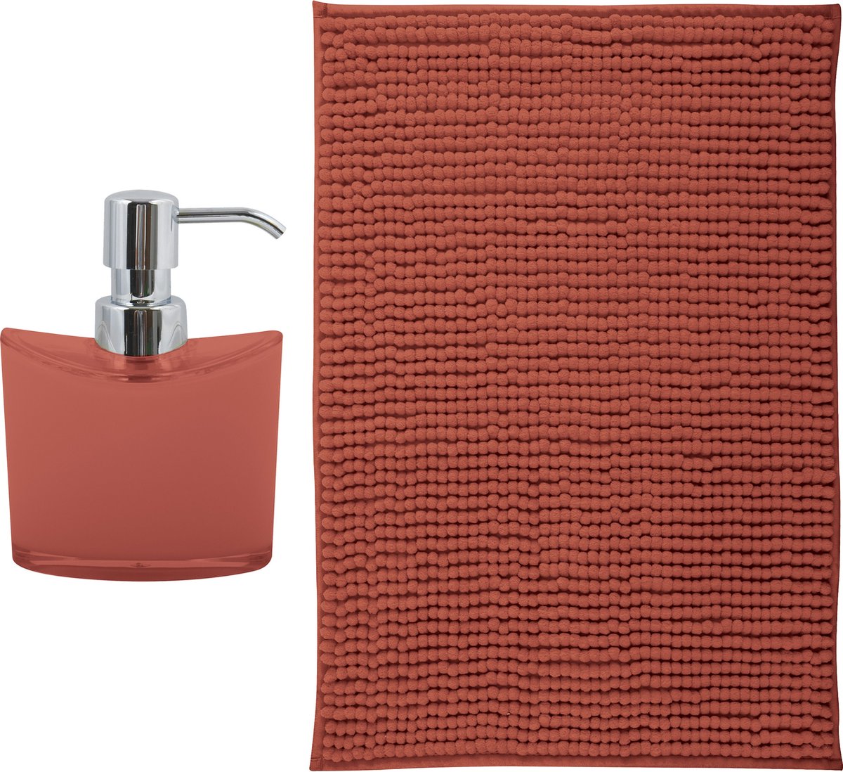 MSV badkamer droogloop mat - Bolzano - 40 x 60 cm - met bijpassende kleur zeeppompje - ter