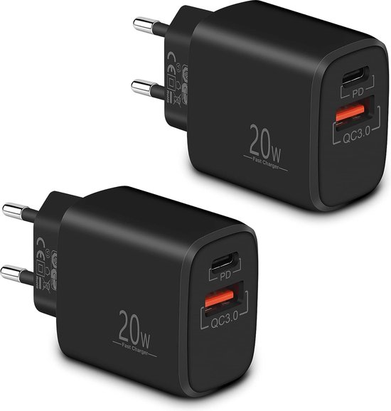 2Pack Snellader iPhone + Samsung Oplader iPhone Oplader Samsung