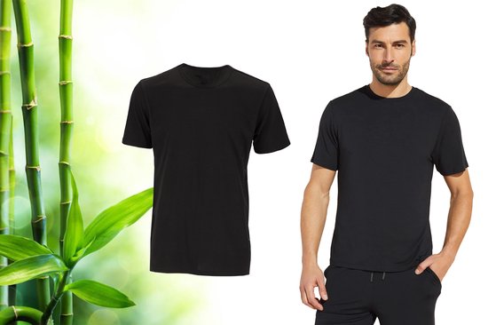 T-Shirt Homme Casual Bamboe - Zwart - L - T-Shirt Homme - Bamboo - Col Rond