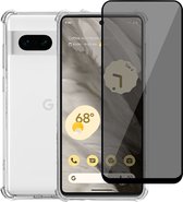 Geschikt voor Google Pixel 7 Pro Hoesje + Privacy Screenprotector – Privé - Gehard Glas Cover
