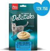 Pets Unlimited Delisticks - Zalm Tonijn - Mousse voor Katten - 12 zakjes à 5 sticks x 15g