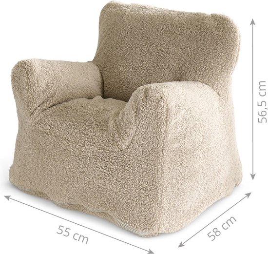 Petite Amélie Peuterstoel Beige Zand - Teddy Zitzak Kind XL - Met Wasbare Hoes - Kinderzetel (1-8 jaar) - Zachte Kindersofa met Visco vulling — afbeelding 4