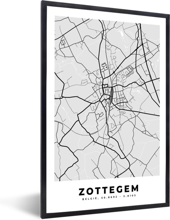 Zwart Wit - België - Zottegem - Stadskaart - Kaart - Zwart Wit - Plattegrond