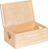 Haudt® Houten kistje Liv met klepdeksel - hartvormige handvatten - 29,5 x 19,5 x 13 cm - vurenhout