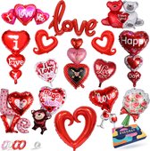 Fissaly 15 Stuks Liefde & Hartjes Folie Ballonnen Decoratie Set – I Love You Versiering - Cadeautje - Man & Vouw - voor Hem & Haar - Rood - Valentijn