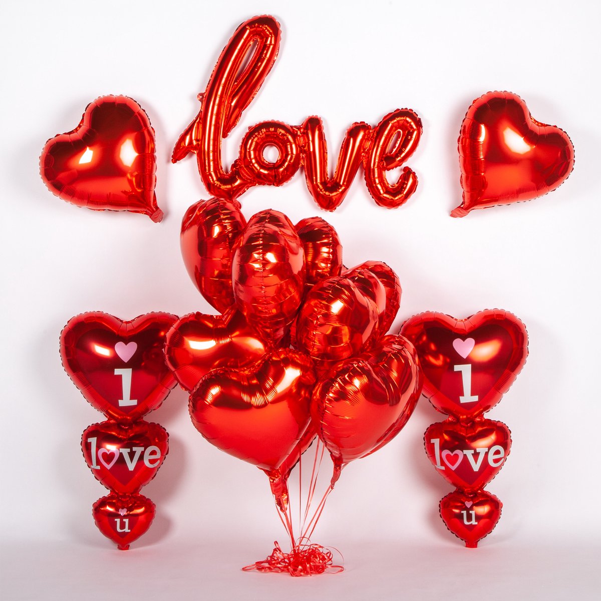 Fissaly 22 Stuks Liefde & Hartjes Decoratie Set met Helium Ballonnen en Lint – I Love you – voor Hem & Haar Valentijn Cadeautje - Rood — afbeelding 3