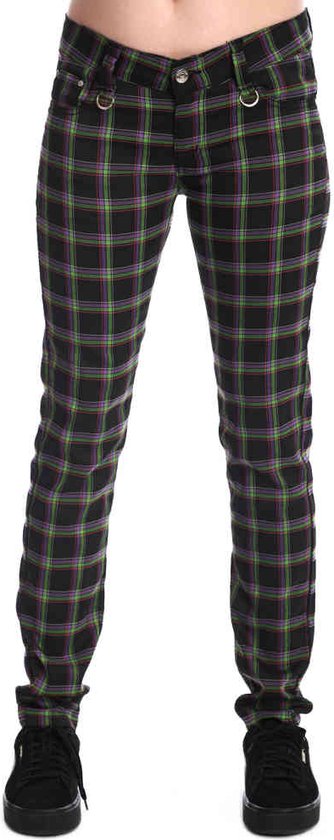 Banned - Forever Yours Tartan Broek rechte pijpen - L - Zwart/Groen